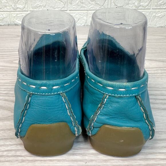 Westies Vtg Loafer Womens 8 Teal Leather Flat Slip On Round Toe White Stitching - Picture 4 of 11